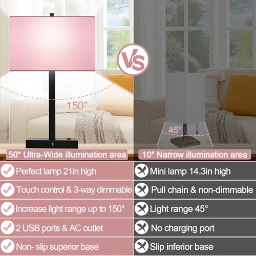 21" Set of 2 Table lamp with USB A+C & AC Outlets (2 Count)