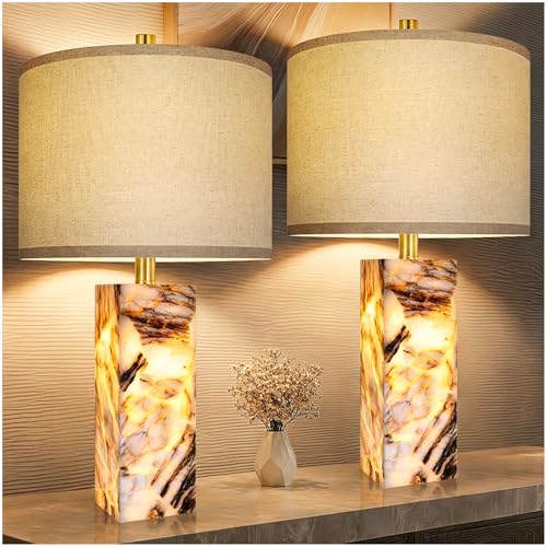 23" Alabaster Table Lamps Set of 2 with Night Light for Bedroom (2 Count)