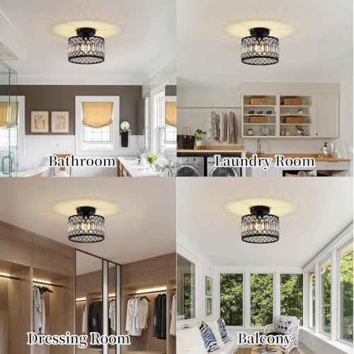 Crystal Black Ceiling Light Fixture Modern Semi Flush Mount