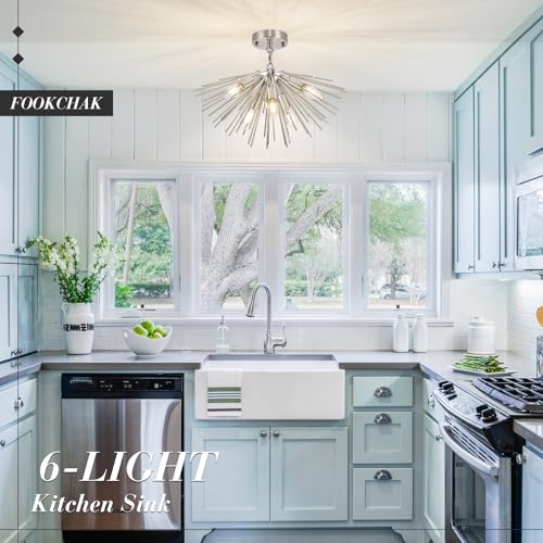 Nickel Sputnik Ceiling Light 6 Light Starburst Light Fixture Solid Metal