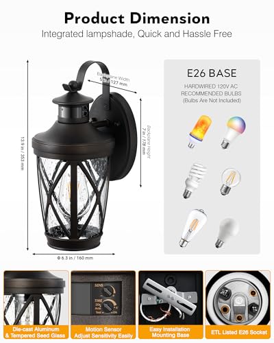 Motion Sensor Porch Light Outdoor (Oil-Rubbed Bronze / 2-Pack)
