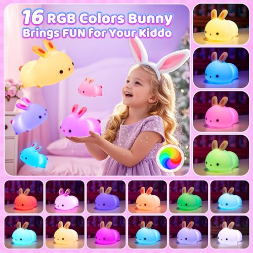 Bunny Squishy Gifts for Kids Night Light with Remote