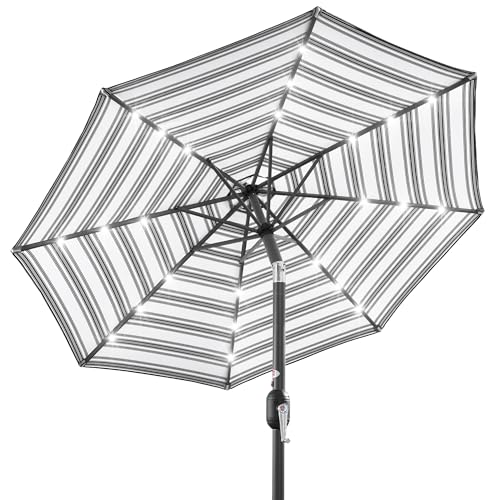 10ft Solar Polyester LED Lighted Patio Umbrella w