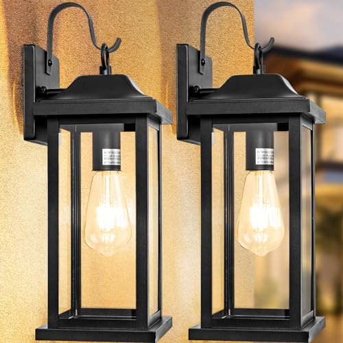 2 Pack Large Outdoor Light Fixtures Porch Lights Exterior Black (2 Count)