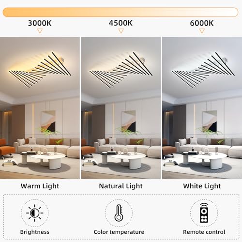 15 Lights Adjustable Linear Modern Ceiling Light with Remote Control Dimmable LED Chandelier Semi Flush Mount Light Fixture for Dining Room Kitchen Island Living Room