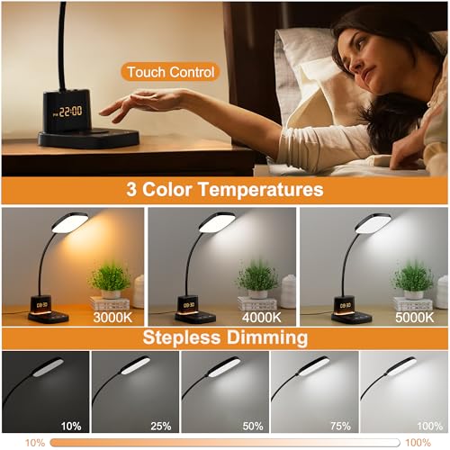 10W Wireless Charging LED Desk Lamp with Clock