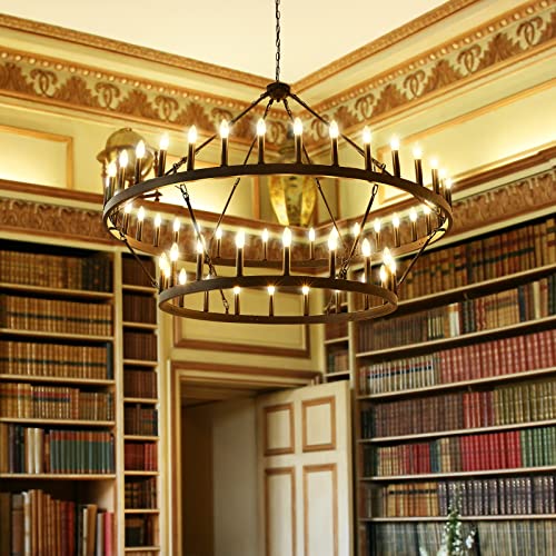 2 Tier Black Large Wagon Wheel Chandelier
