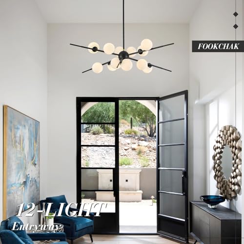 Large Black Sputnik Ceiling Light Fixture 39in 12 Light Frost Glass