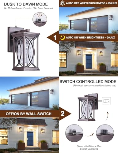 Oil Rubbed Bronze Porch Light Dusk to Dawn Outdoor Wall Lantern Small Modern Exterior Light Fixture Aluminum with Crack