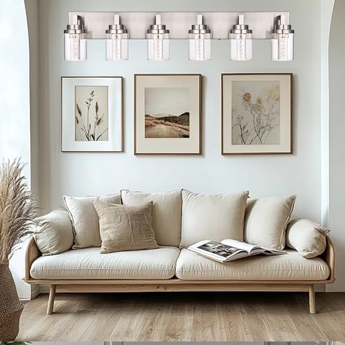 6 Light LED Bathroom Light Fixtures Brushed Nickel 3000K