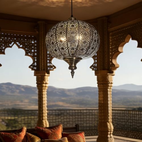 Jowjuy Gold Pendant Light 13.78" Turkish Hanging Lamp 2 (2 Count)