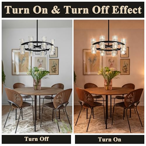 18 Inch Black Wagon Wheel Chandelier with Crystal Shades