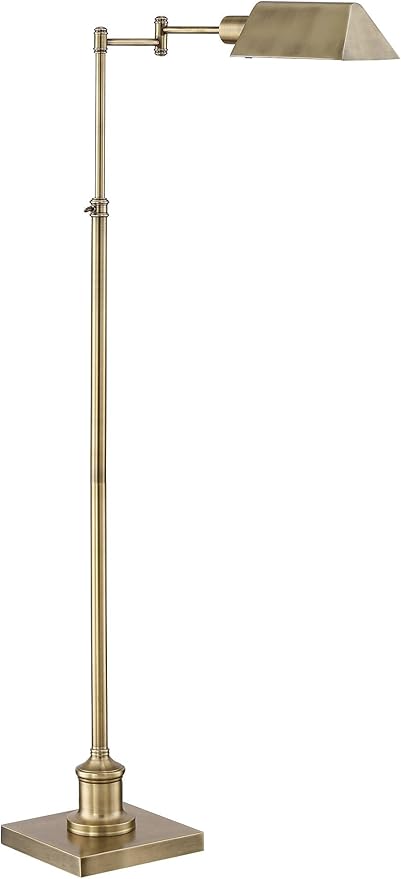 Regency Hill Jenson Traditional Farmhouse Vintage Style Pharmacy Floor Standing Lamp with Riser 58" Tall Aged Brass Gold Metal Adjustable Swing Arm Decor for Living Room Reading House Bedroom Home