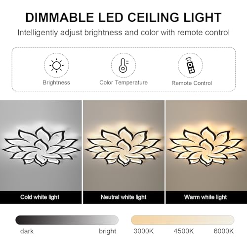 39.4" Flower Shaped Ceiling Light Dimmable Modern Ceiling Lamp Remote Control LED Lighting Fixture for Living Room Dining Room Farmhouse