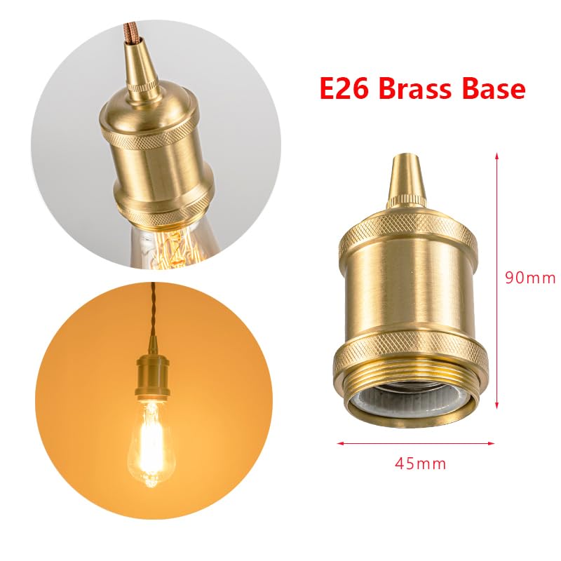 4 Pcs Brass E26 Bulb Socket Adapter Kit for Farmhouse Lighting Accessories for Vintage Industrial Wall Sconce Pendant Fixture DIY Replacement