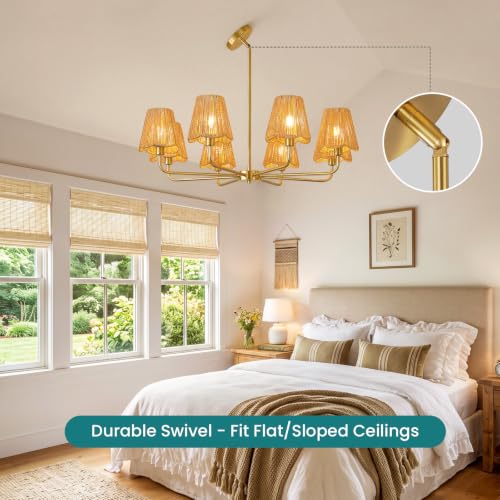 Rattan Chandelier for Dining Room Gold Boho Chandelier for Bedroom