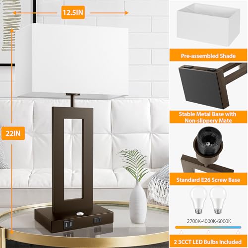 3 Color Temperatures Brown Table Lamps for Bedrooms Set of 2 (2 Count)