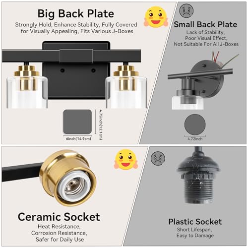 4 Light Black & Gold Bathroom Light Fixtures Over Mirror 27 Inches