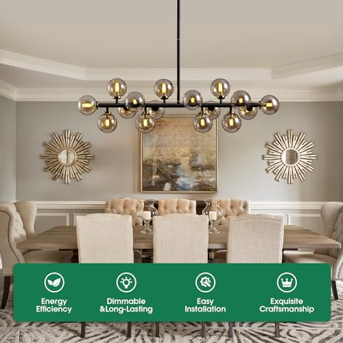 Black Mid Century Modern Chandelier for Dining Room Light Fixture