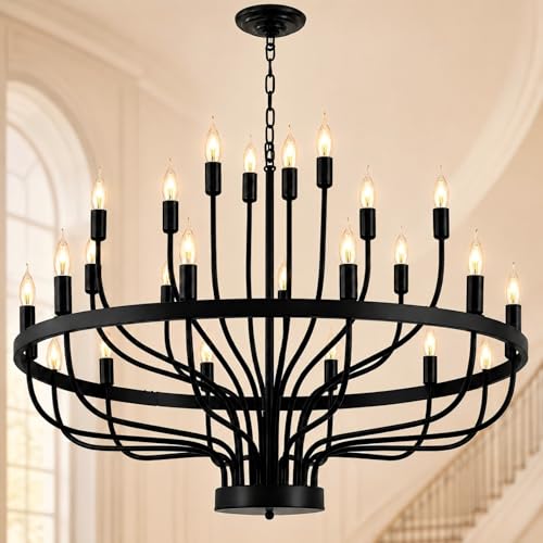 Large Black Wagon Wheel Chandelier 24