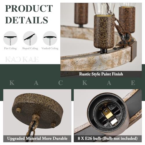 Farmhouse Wagon Wheel Chandelier 23.6" Wooden Chandelier Light Fixture 8