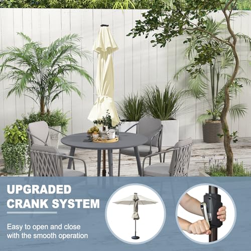 USA 10-Year-Non-Fading 10ft Market Patio Umbrella, Commercial Grade Table Sun Umbrella with 80 Solar LED Lights, Crank Open, Windproof & UPF 50+ UV Protection for Garden, Deck, Pool, Backyard, Natural