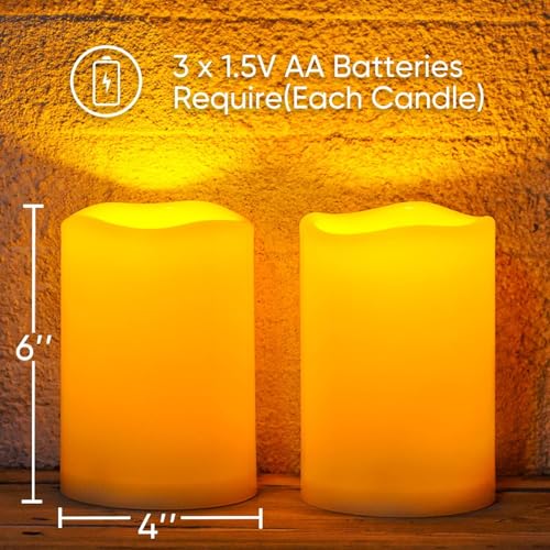 6" x 4" Large Waterproof Outdoor Flameless Candles with Remote Control and Timer (4 Count)