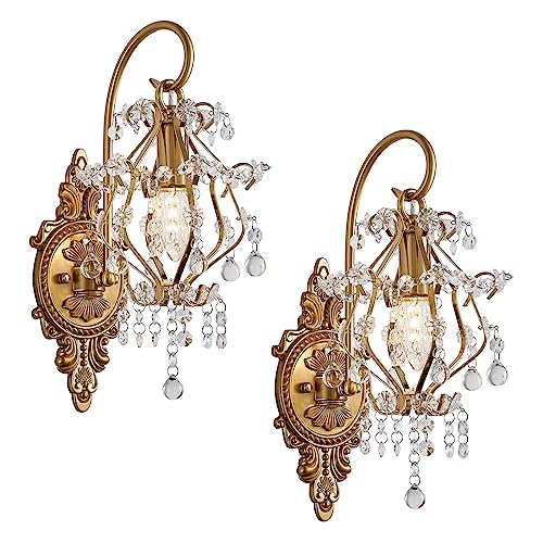 Indoor Hardwired Gold Crystal Vintage Wall Sconces Light Set of 2 (2 Count)