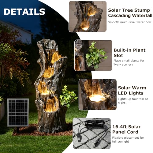 39.37" Tall Solar Water Fountain Outdoor Garden Faux Tree Stump