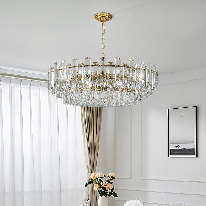 31.5" Gold Crystal Chandeliers Fully Transparent Crystal Modern3