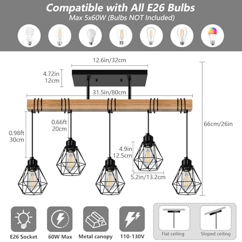 5 Lights Farmhouse Hanging Pendant Light