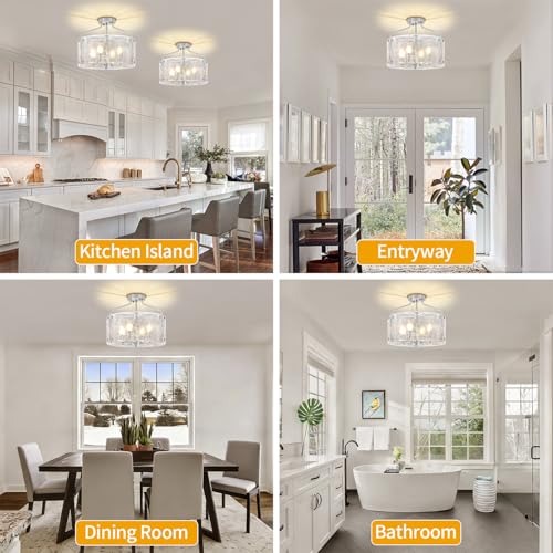 Brushed Nickel Semi Flush Mount Ceiling Lights 15.3'' Hallway Light Fixture