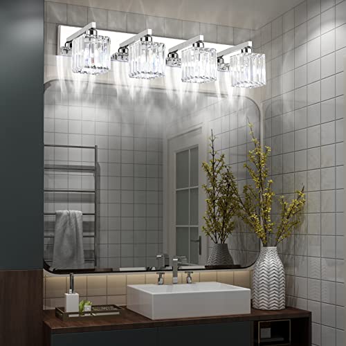 Bathroom Light Fixtures Crystal Modern Vanity Lighting Fixtures 4 Light Chrome Bathroom Vanity Light