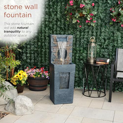 TZL398 40" Stone Wall Cascading Fountain with LED Lights