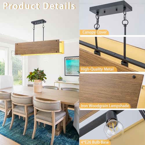 35.4" Farmhouse Wood Texture Chandeliers 4