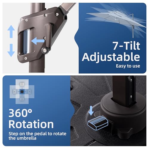 10x13FT Patio Cantilever Outdoor Offset Umbrella with LED Lights