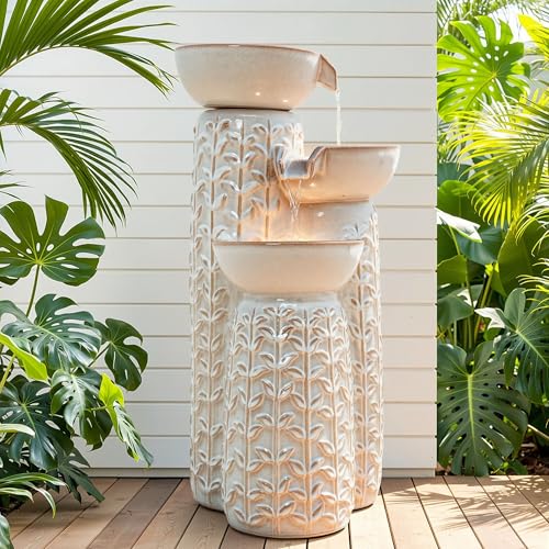 28" H Ceramic Outdoor Water Fountain with LED Lights