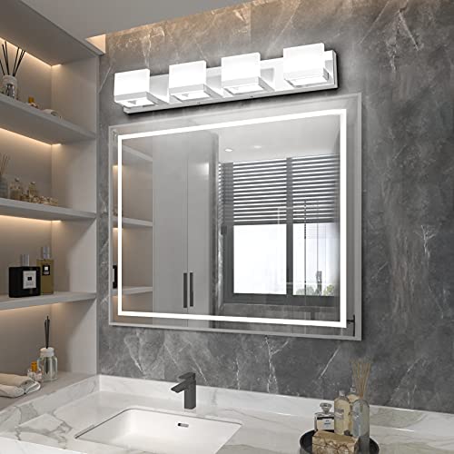 Dimmable Modern 4 Lights LED Vanity Light for Bathroom Up and Down Chrome Bathroom Wall Light Fixtures Over Mirror