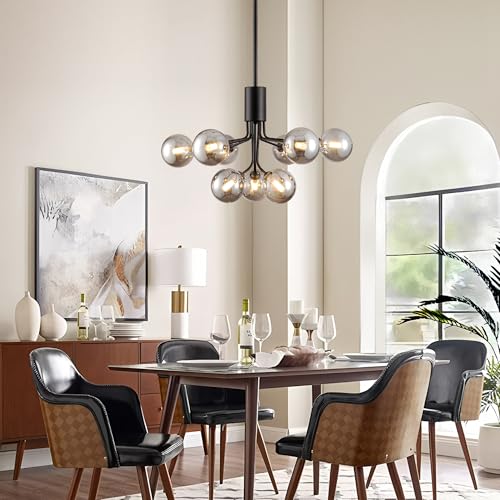 9 Light Smoked Glass Chandelier Globe Sputnik Chandeliers Dia 26.7''