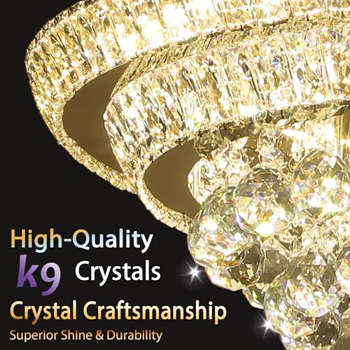18" Gold Crystal Flush Mount Chandelier Modern LED Ceiling Light Fixture