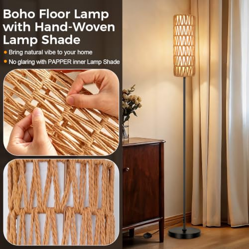 Boho Floor Lamp for Living Room with Smart RGB Bulb (1-Black)