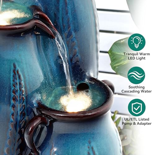 30" Ceramic Vase Water Fountain Outdoor with LED Lights