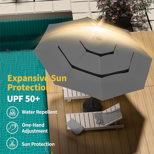9ft 3 Tier Patio Umbrella with Solar Lights