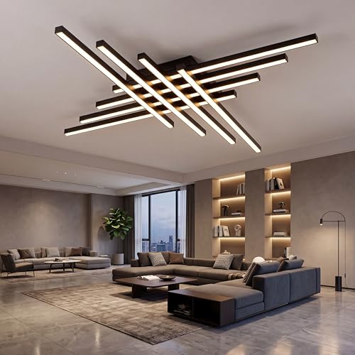 Flush Mount Ceiling Light Fixture 45.7" Modern Black Sputnik Dimmable LED Lamp with Remote Control Ideal for Bedroom Living Room Kitchen Room