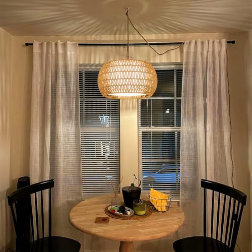 Large Plug in Pendant Light Boho Hanging Lights with Plug in Cord (yellow-Drum shape / 16.8)