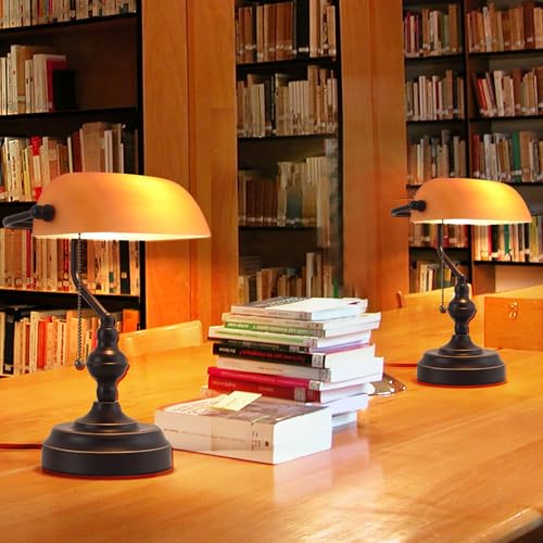 Bankers Desk Lamp with USB A and Type C Charging Port