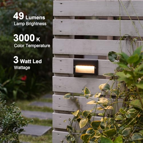 Low Voltage Step Lights Kits 5.5 Inch Outdoor 12V AC Landscape Stair Lights Wired 8PK 3W LED Electric Outdoor Deck Lighting Black Metal 49 Lumens 3000K Warm White with Cable Connectors