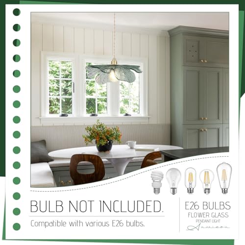 15.74" Large Glass Pendant Lights Dark Green Leaf Shade for Kitchen