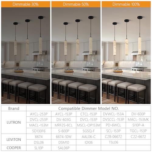 Natural Alabaster Pendant Lights for Kitchen Island White Marble Long Tube Chandelier 4000K Modern Black Ceiling Light Fixtures for Bedroom Dining Room Table Living Room Hallway