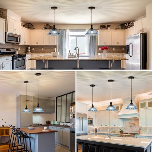 Glass Pendant Lights Modern Pendant Lighting Fixtures Hanging Lamp for Kitchen Island Bedroom Dining Room Coffee Shop Hallway Blue and Black
